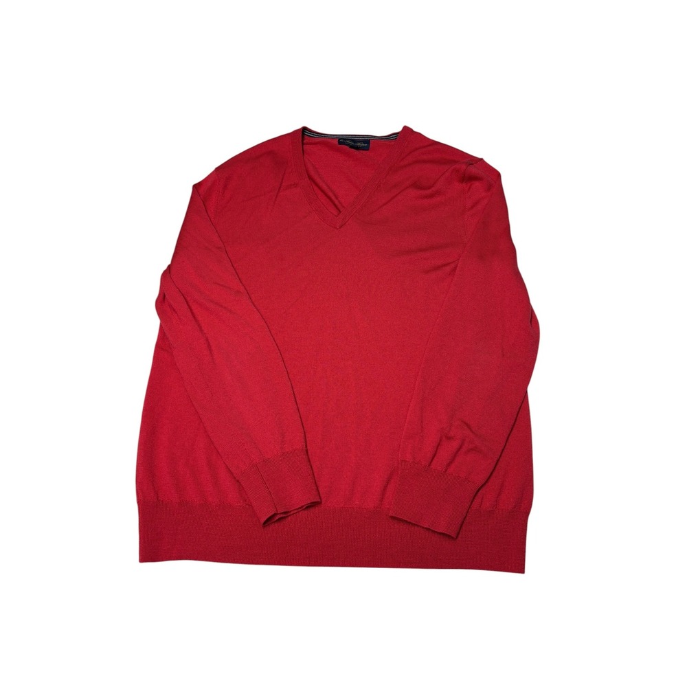 Brooks Brothers Mens XL Red 100% Merino Wool V-Neck Sweater Lightweight Knit